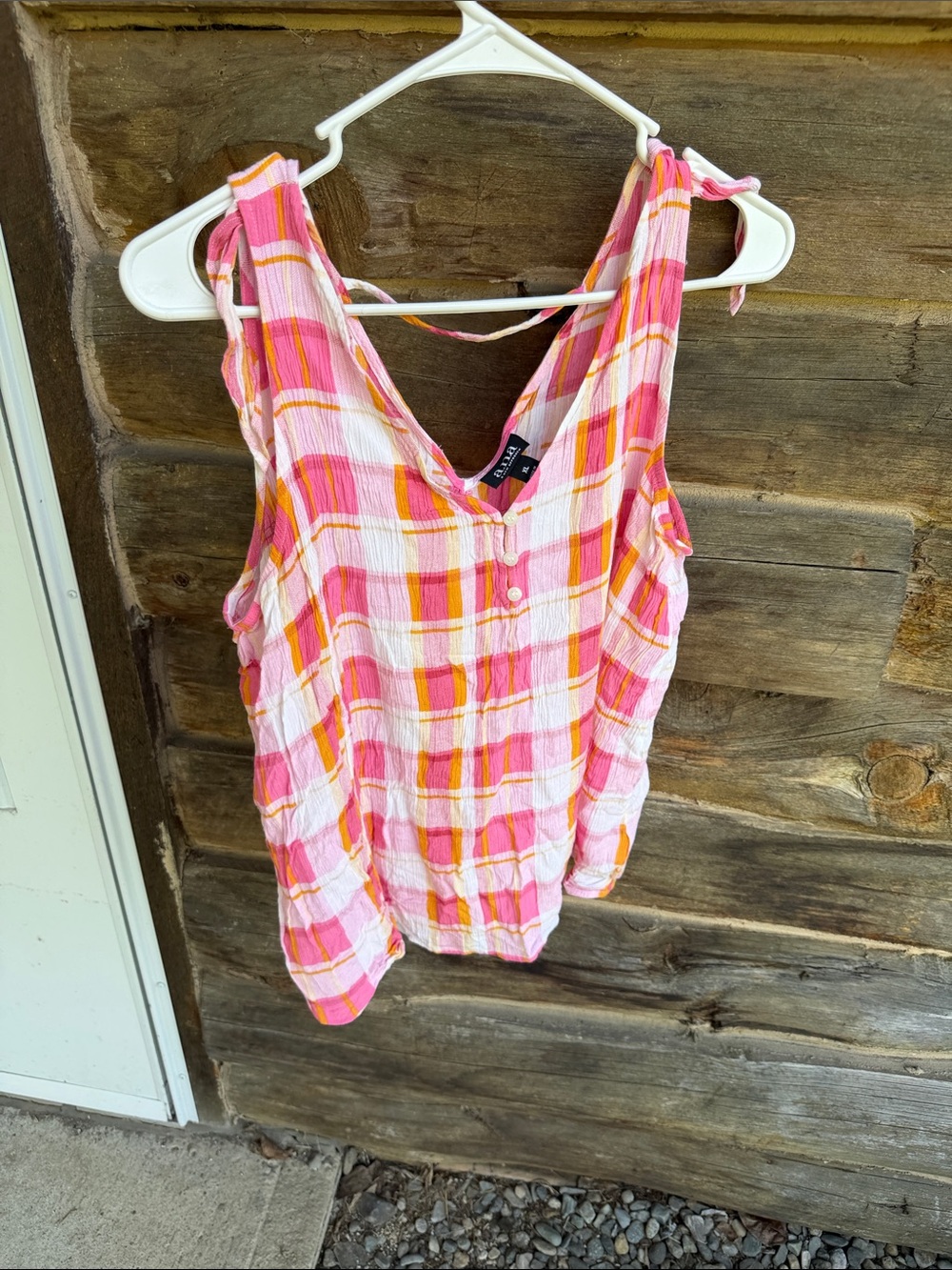 a.n.a Pink & Orange Plaid Tie-Shoulder Camisole